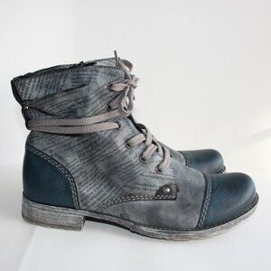 Rieker Newspaper Print Ankle Boots Size 40 / 9 Vintage Style EUC